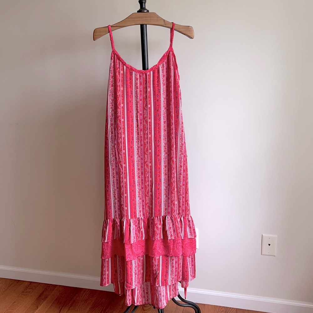 NWT GAP Pink print Maxi with ruffle hem and tie